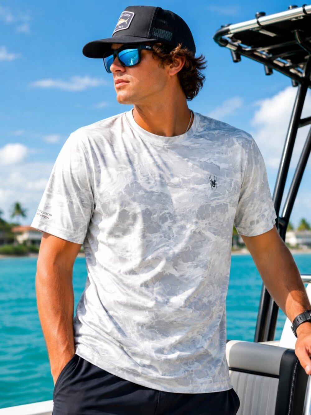 Spyder UPF 30+ Rash Guard Shirt Men's Medium Gray Water Camo Performance Tee